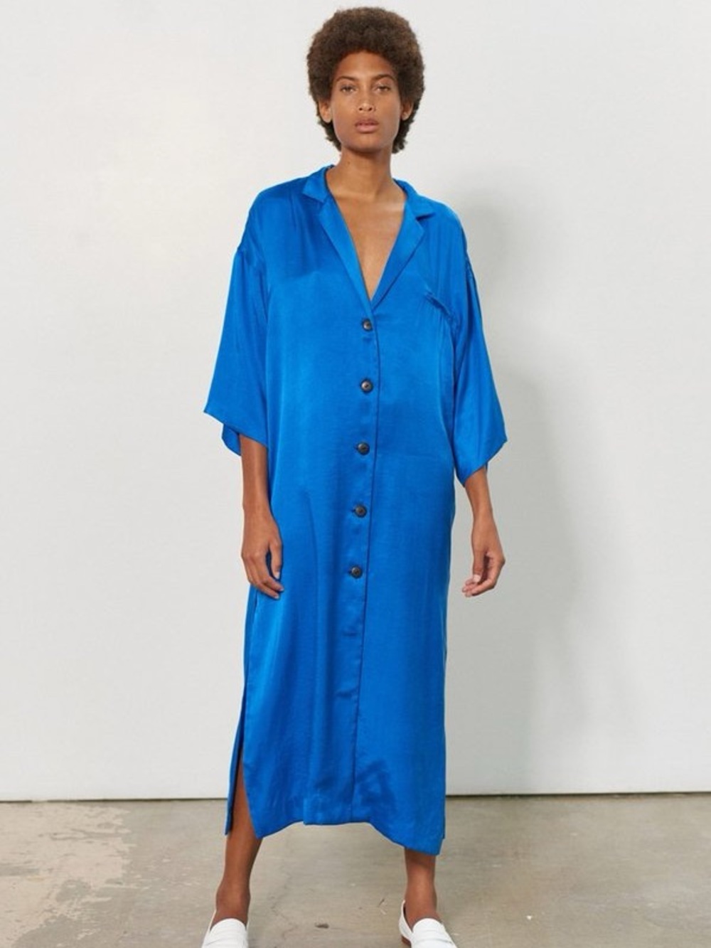 Mara Hoffman Electric Blue Button-Front Midi Dress